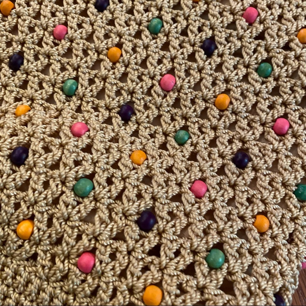 Vintage Y2K does 70’s Beaded Macrame Purse Boho Purse Wooden Bead Bag Crossbody - Picture 12 of 15